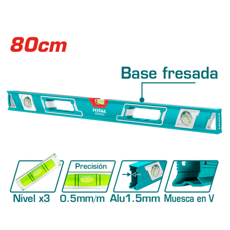 NIVEL BURBUJA 80CM B:3 1.5MM PRES:0.5MM V INDUSTRIAL