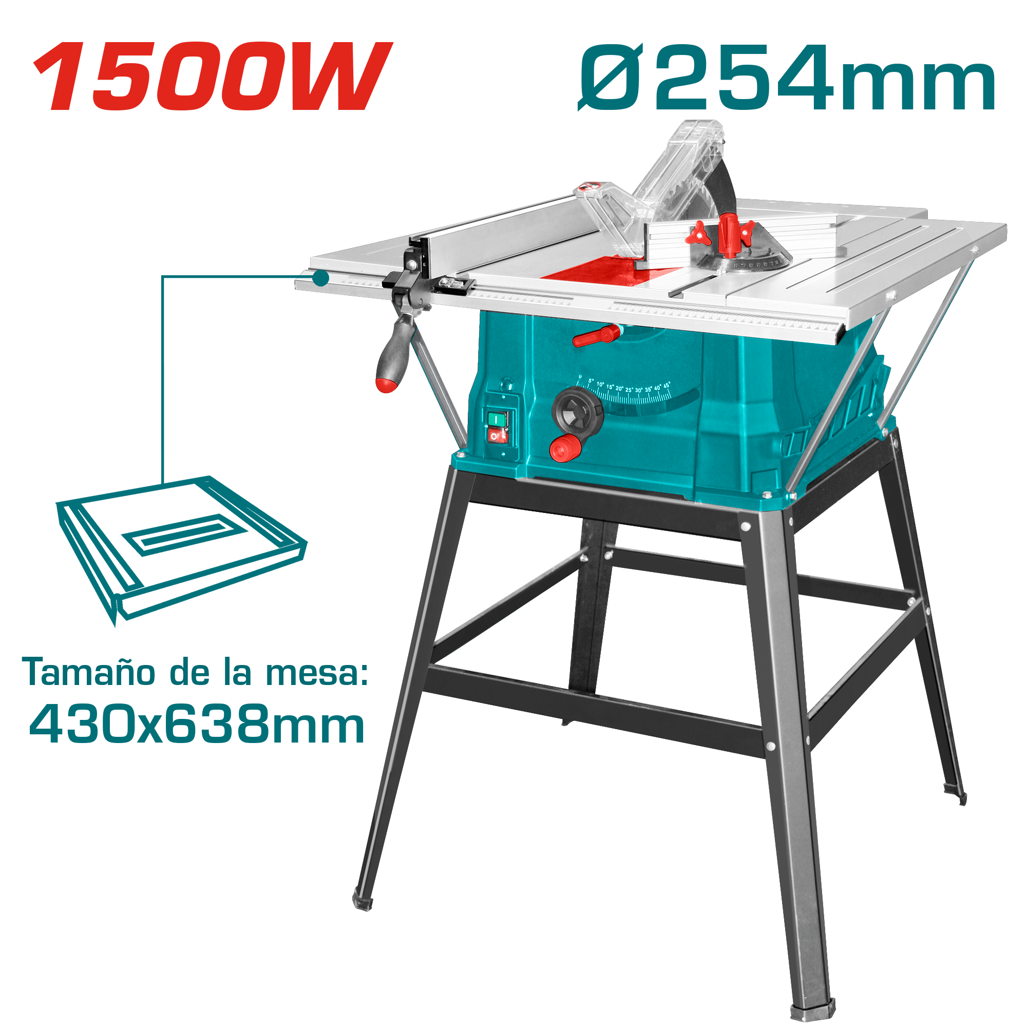 SIERRA DE MESA 1500W 4500RPM HOJA 254X16MM AREA 430X638MM C/EXT