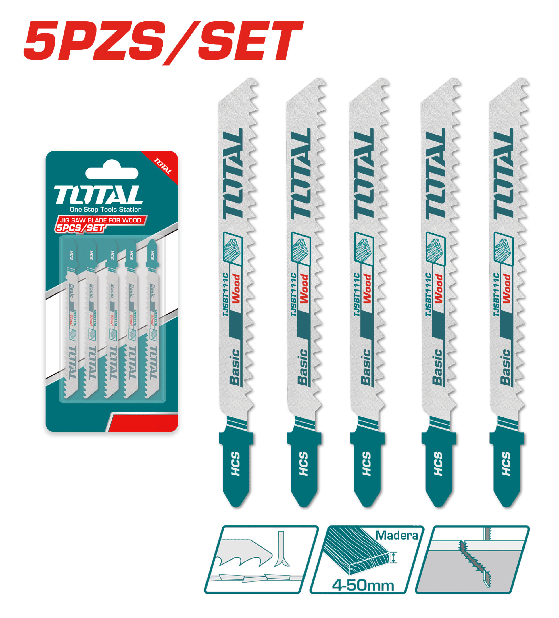 CUCHILLAS PARA CALADORA 05PZS 74MM 8TPI HCS