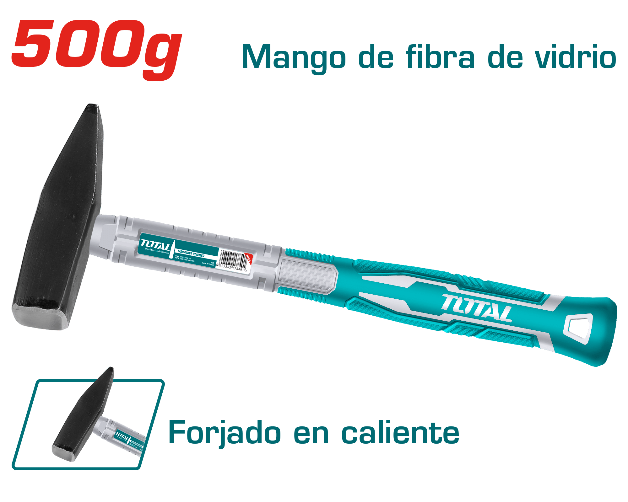 MARTILLO MECANICO MANGO FIBRA DE VIDRIO  500G 45-ACERO CARBON