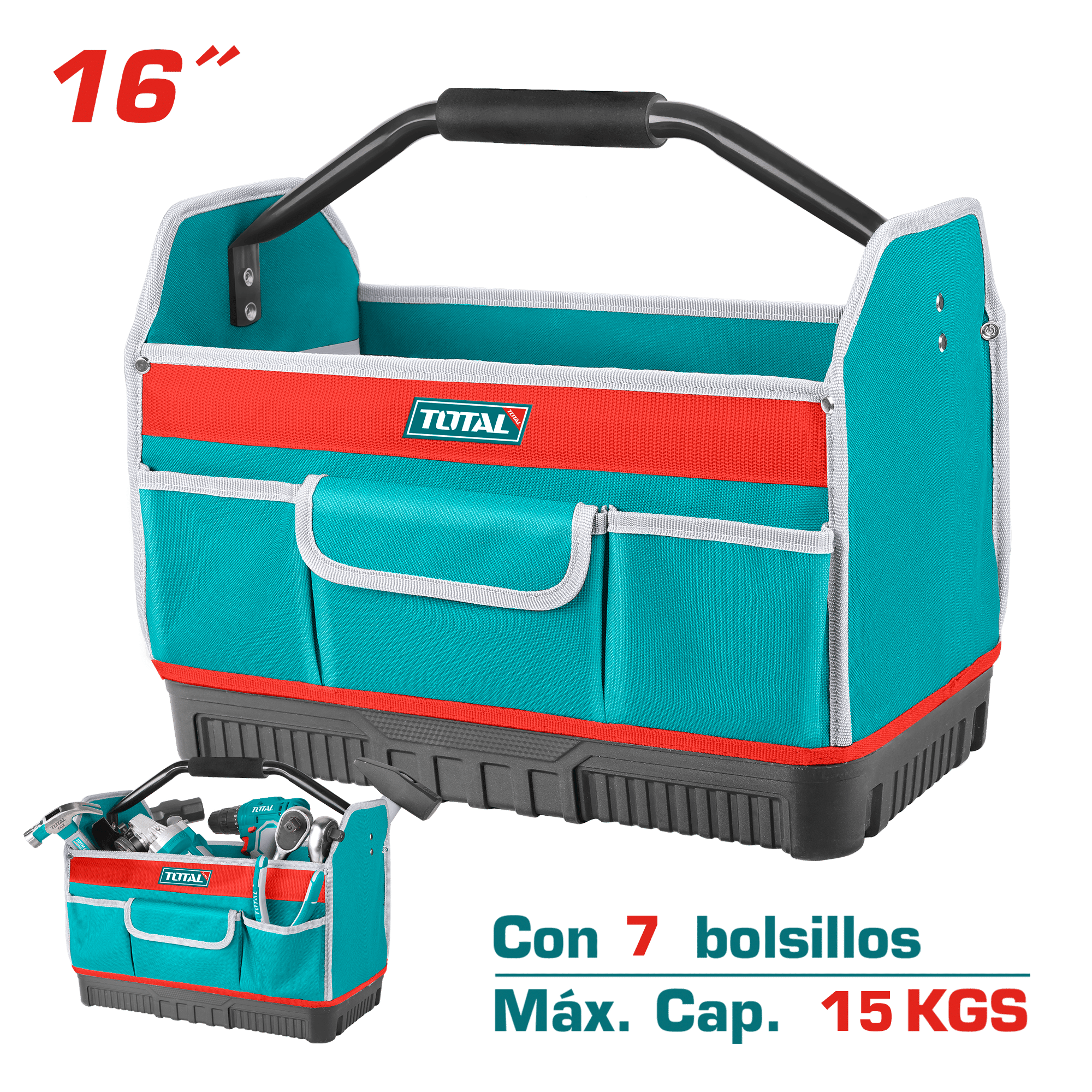 MALETIN DE HERRAMIENTAS 16PULG 07 BOLSILLOS MAX 15KG POLYESTER 600D/1680D INDUSTRIAL