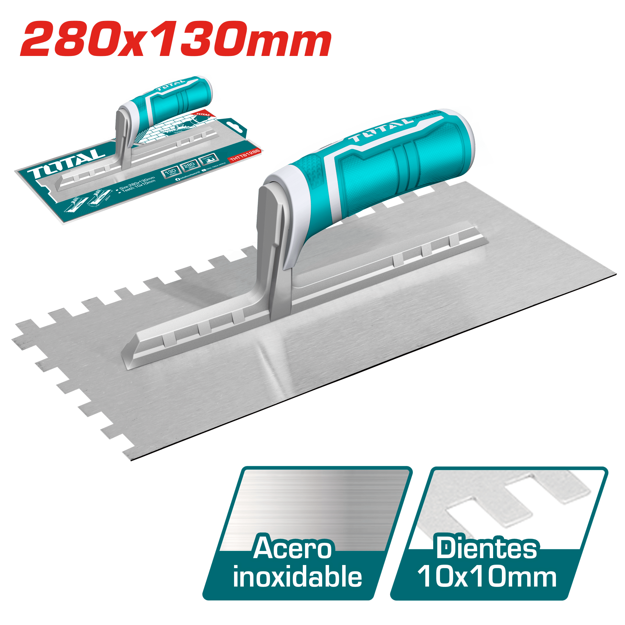 LLANA DENTADA 280X130MM (10X10MM) ACERO INOX MANGO EXCLUSIVO