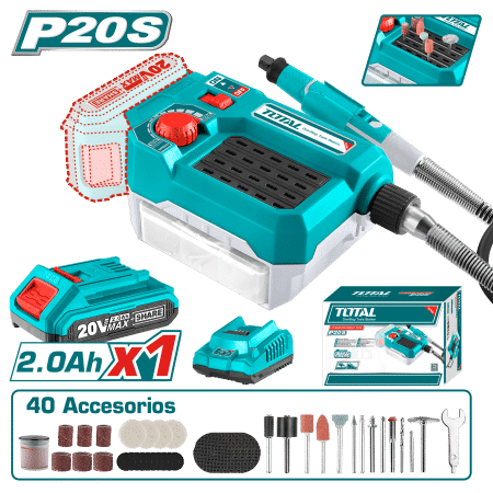 MINI AMOLADORA LI-ION 20V 5000-33000RPM 3.2MM VARIABLE ACC:40PCS 2.0AH