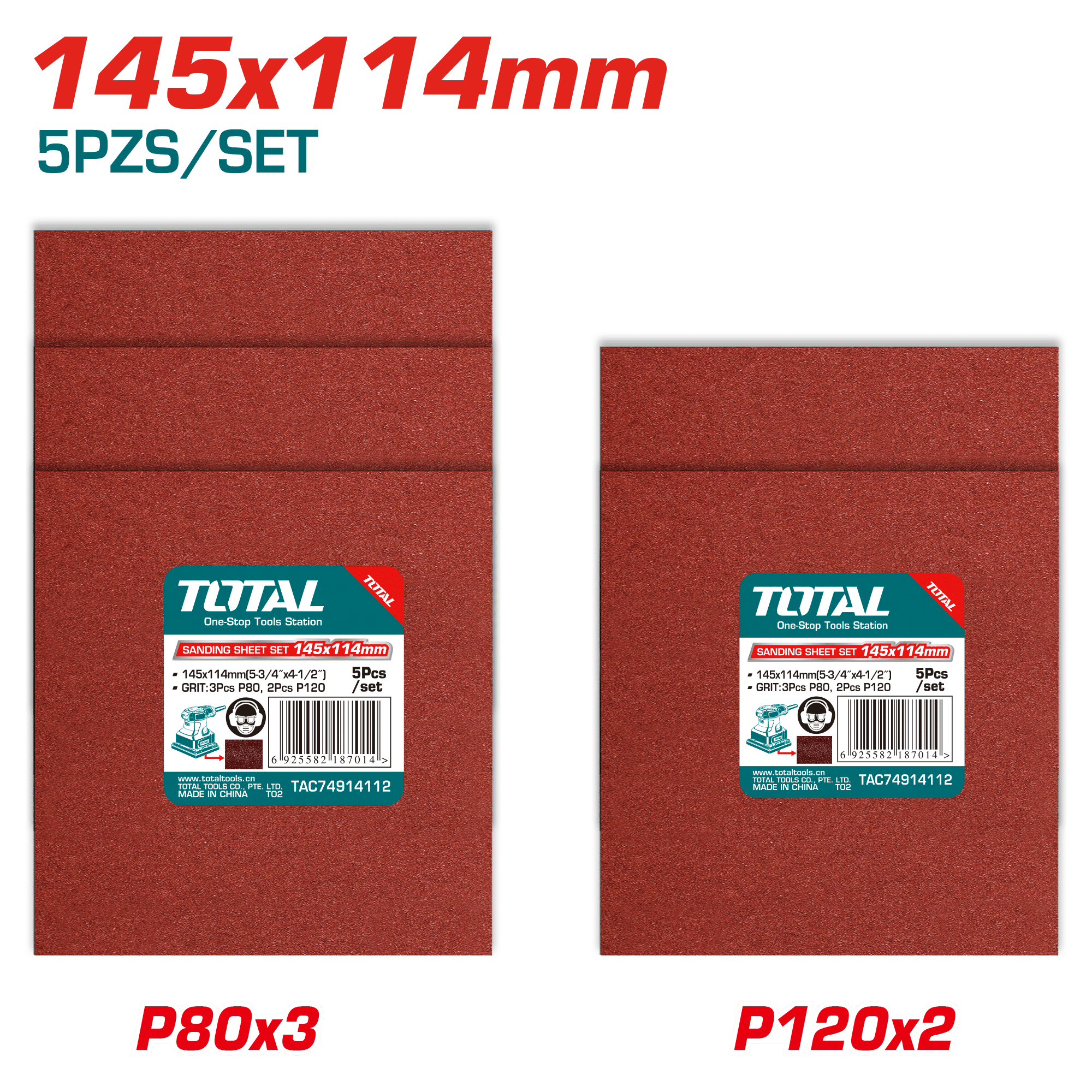 SET DE LIJAS 145X114MM 3XP80 2XP120 5PCS/SET