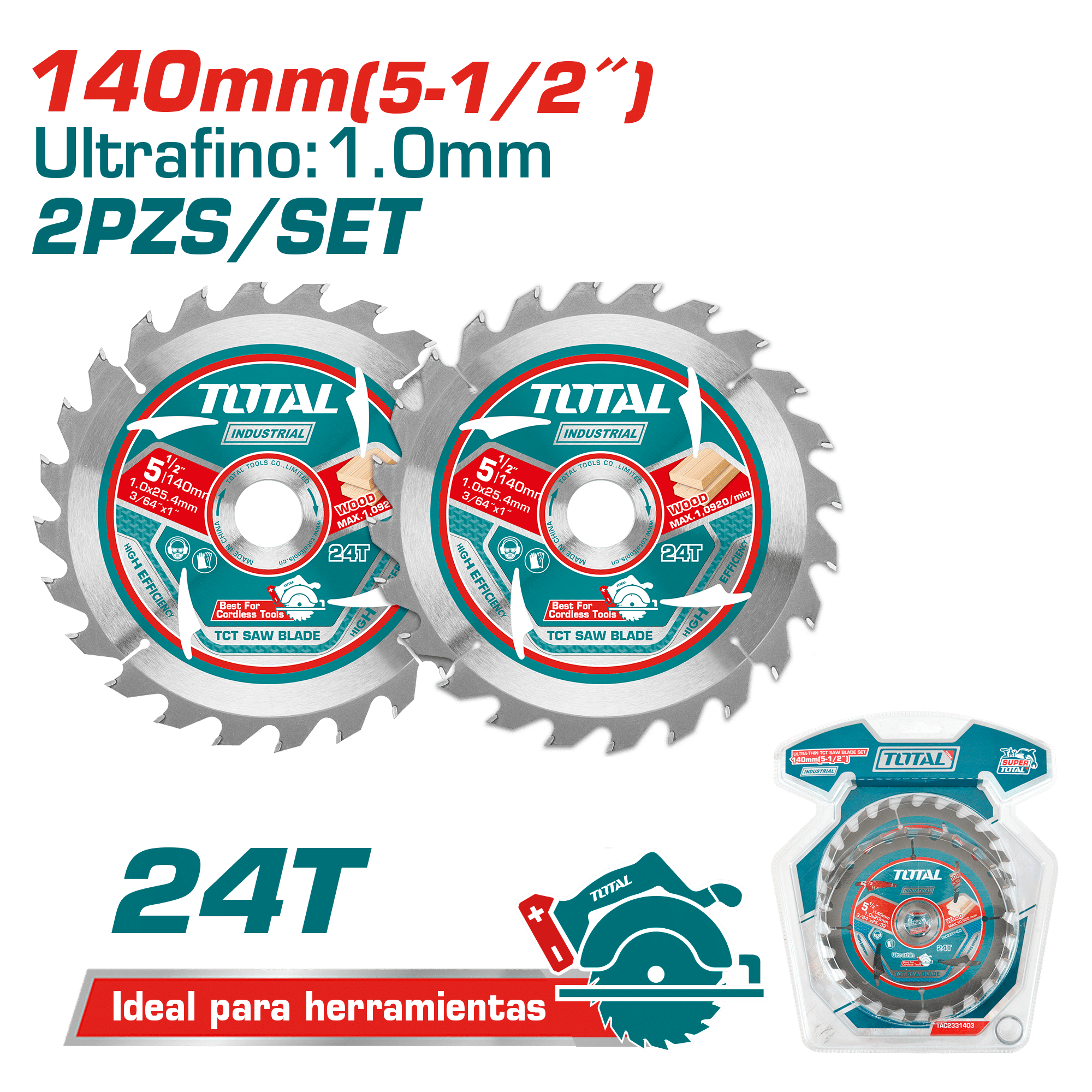DISCO DE CORTE MADERA ULTRA DELGADO 140X1.0X20MM 2PCS/SET INDUSTRIAL