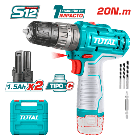 TALADRO PERCUTOR 12V S12 20NM 22500BPM 0.8-10MM 2X1.5AH TIPO C S/CARGADOR M/PLASTICO
