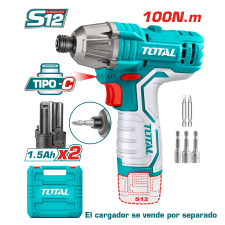 ATORNILLADOR DE IMPACTO 12V 0-2000RPM 0-2800BPM 100NM 2X1.5AH TIPO C