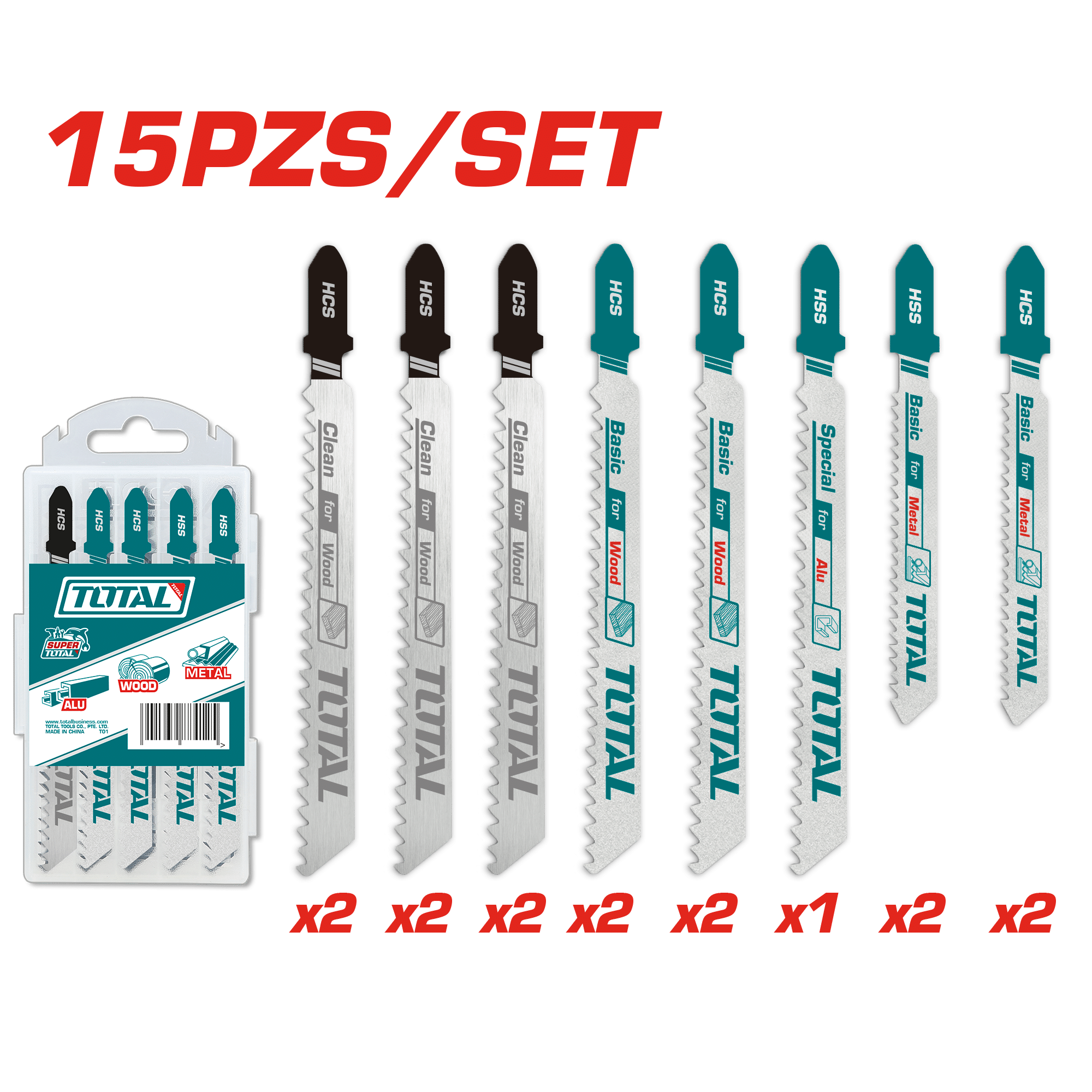 CUCHILLAS PARA CALADORA 15PZS MADERA/METAL/AL