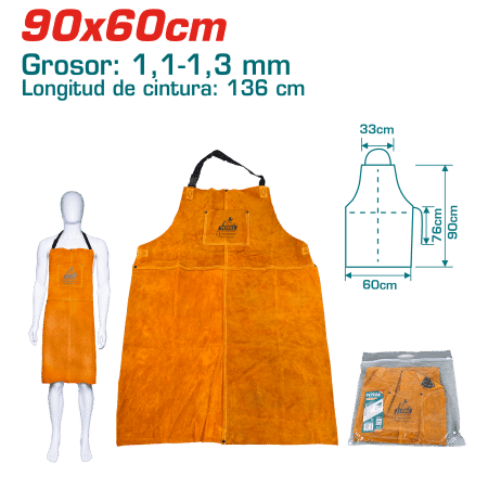 MANDIL DE CUERO PARA SOLDAR 90X60CM CON AISLAMIENTO DEL CALOR Y RETARDANTE DE FLAMA