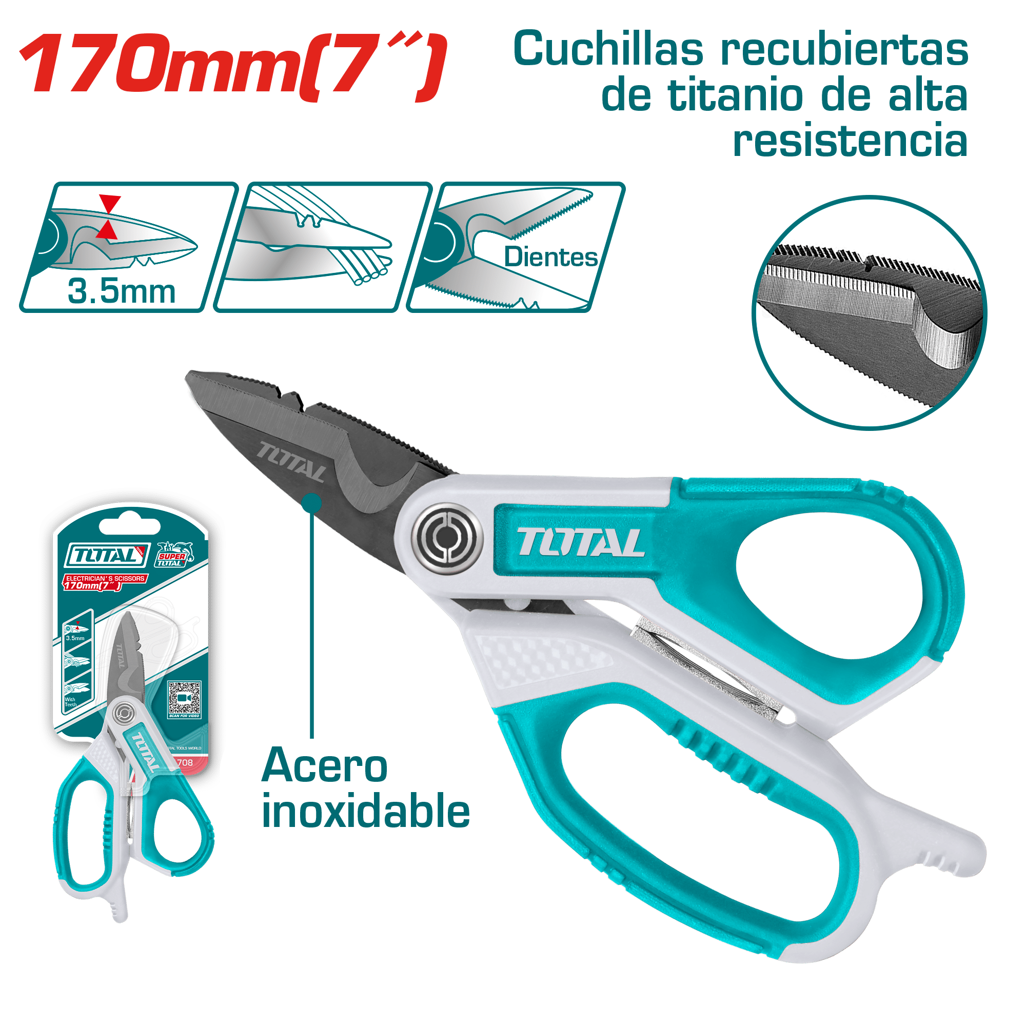 TIJERA ELECTRICISTA 170MM (7'') HD TITANIO + ACERO INOX INDUSTRIAL