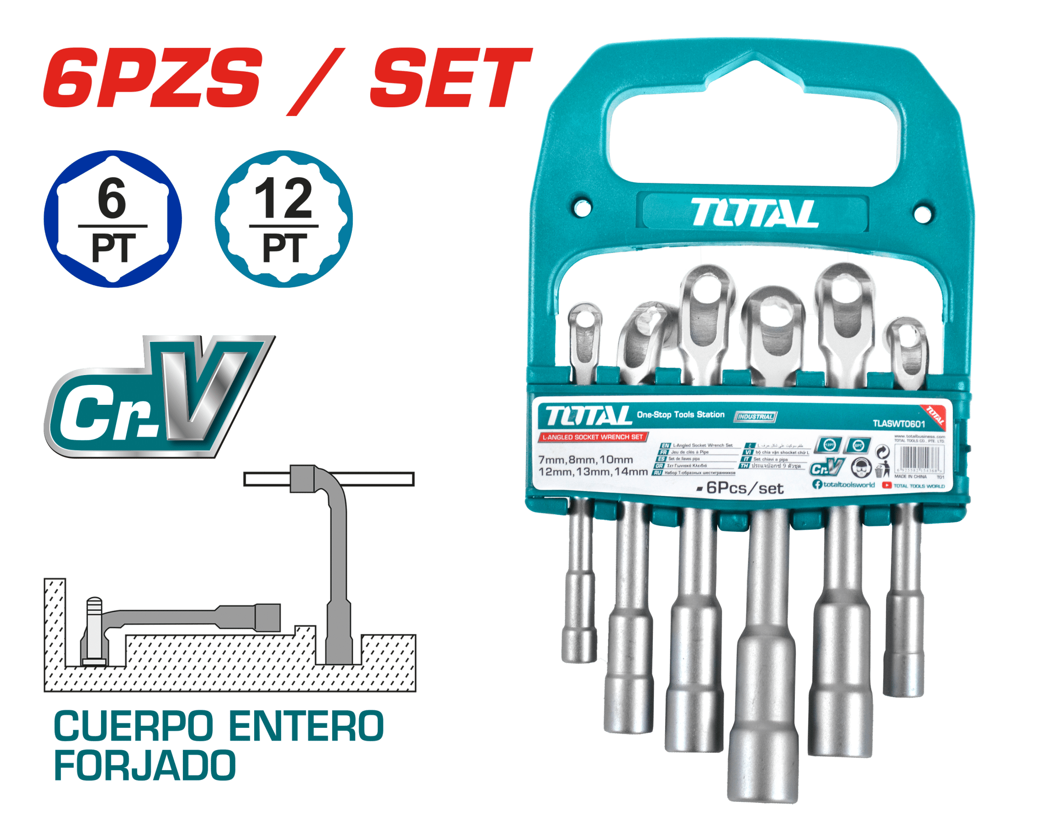KIT DE LLAVES L PARA SOCKET 6PCS CR.V 7/8/10/12/13/14 INDUSTRIAL