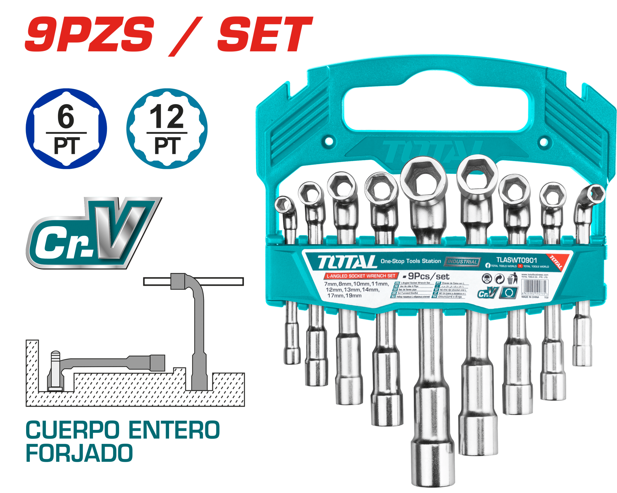 KIT DE LLAVES L PARA SOCKET 9PCS CR.V 7/8/10/12/13/14/17/19 INDUSTRIAL