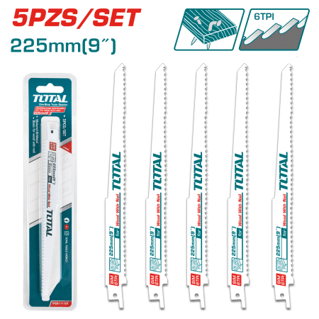 SET CUCHILLAS SIERRA SABLE 05PCS 225MM 6TPI-BIM-MILLED PARA MADERA CON CLAVO