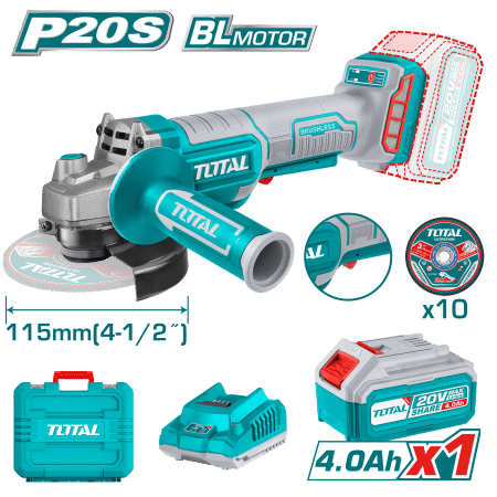 AMOLADORA 20V BRUSHLESS 3000-8000PRM 115MM M14 1000W 1x4.0AH DISCO X10 INDUSTRIAL