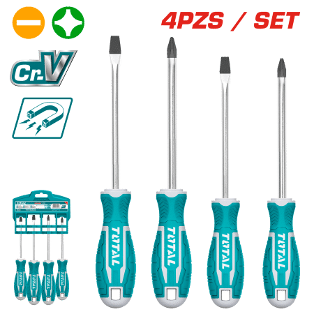 SET DESTORNILLADORES 4PCS CR.V 2XSL+2XPH 100/150MM MAG.