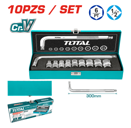 SET DADOS + BARRA 1/2 CR-V 10PCS 10-24MM MALETIN METAL INDUSTRIAL