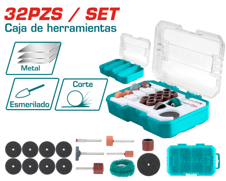 ACCESORIOS P/MINI-RECTIFICADOR 32PZS 1/8'' (3.125MM) PIEDRAS/LIJAS INC. ESTUCHE