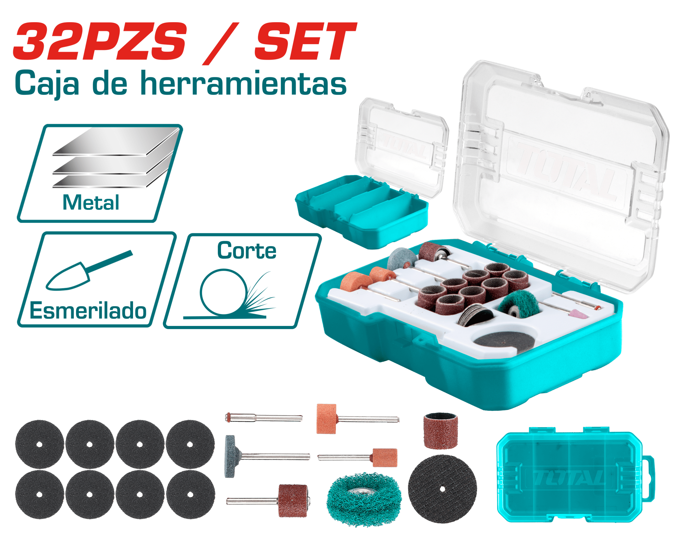 ACCESORIOS P/MINI-RECTIFICADOR 32PZS 1/8'' (3.125MM) PIEDRAS/LIJAS INC. ESTUCHE