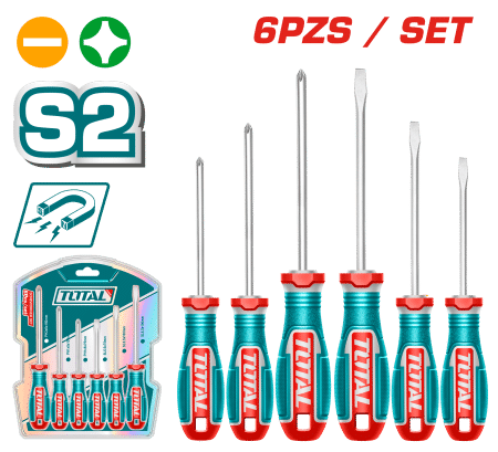 SET DESTORNILLADORES 6PCS S2 3XSL+3XPH 75/100/150MM MAG. INDUSTRIAL