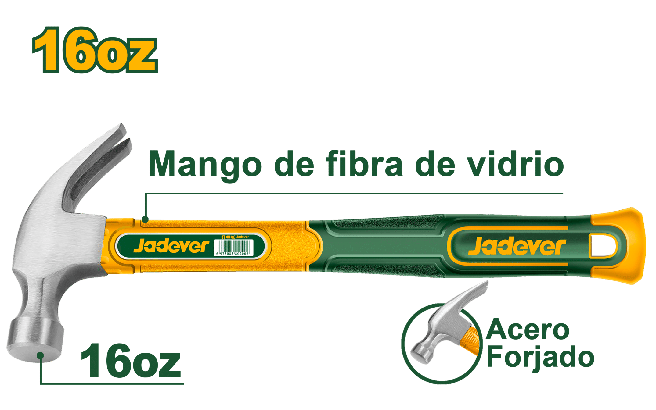 MARTILLO 16OZ 450G MANGO DE FIBRA