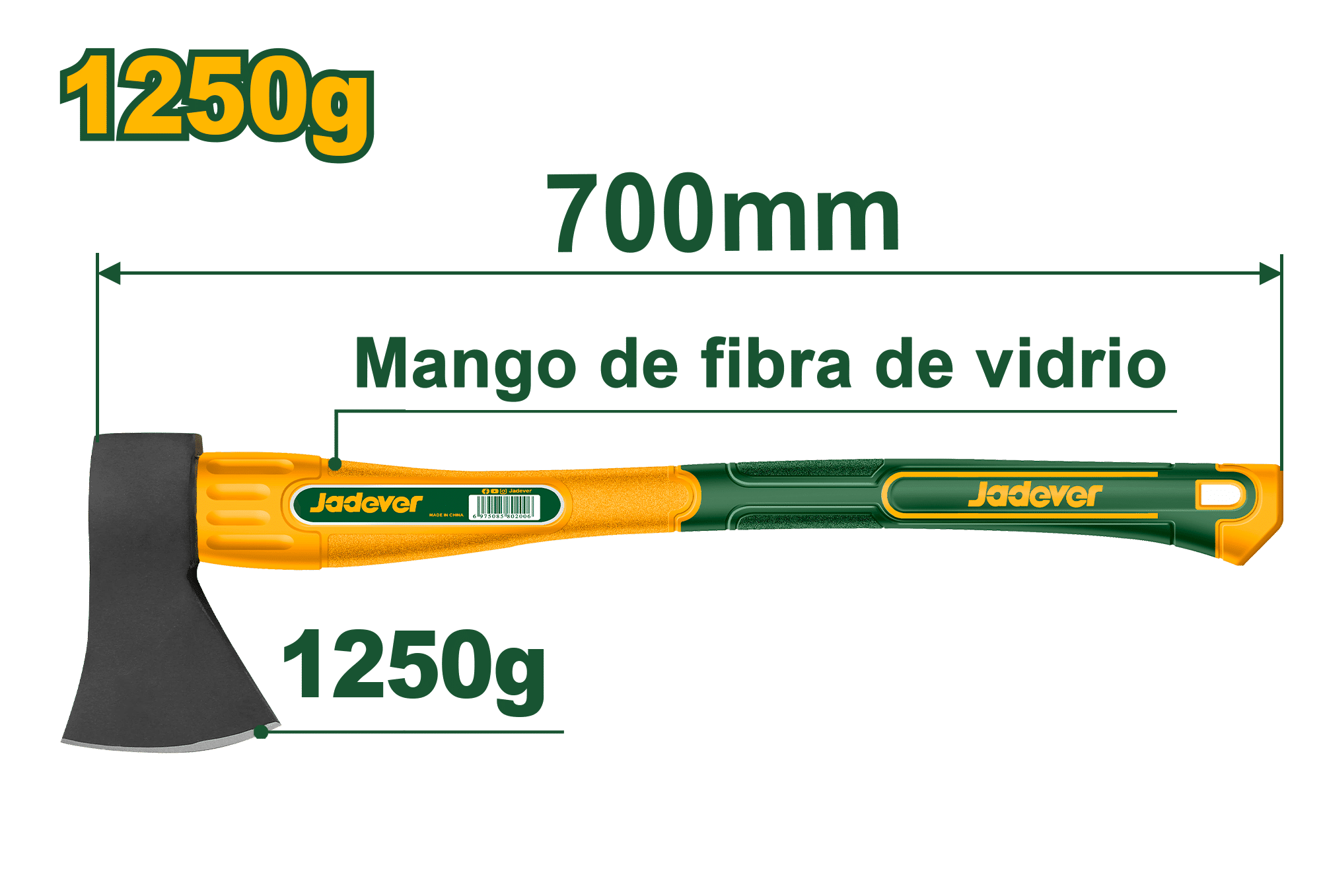 HACHA 1250G LOG: 700MM MANGO FIBRA DE VIDRIO