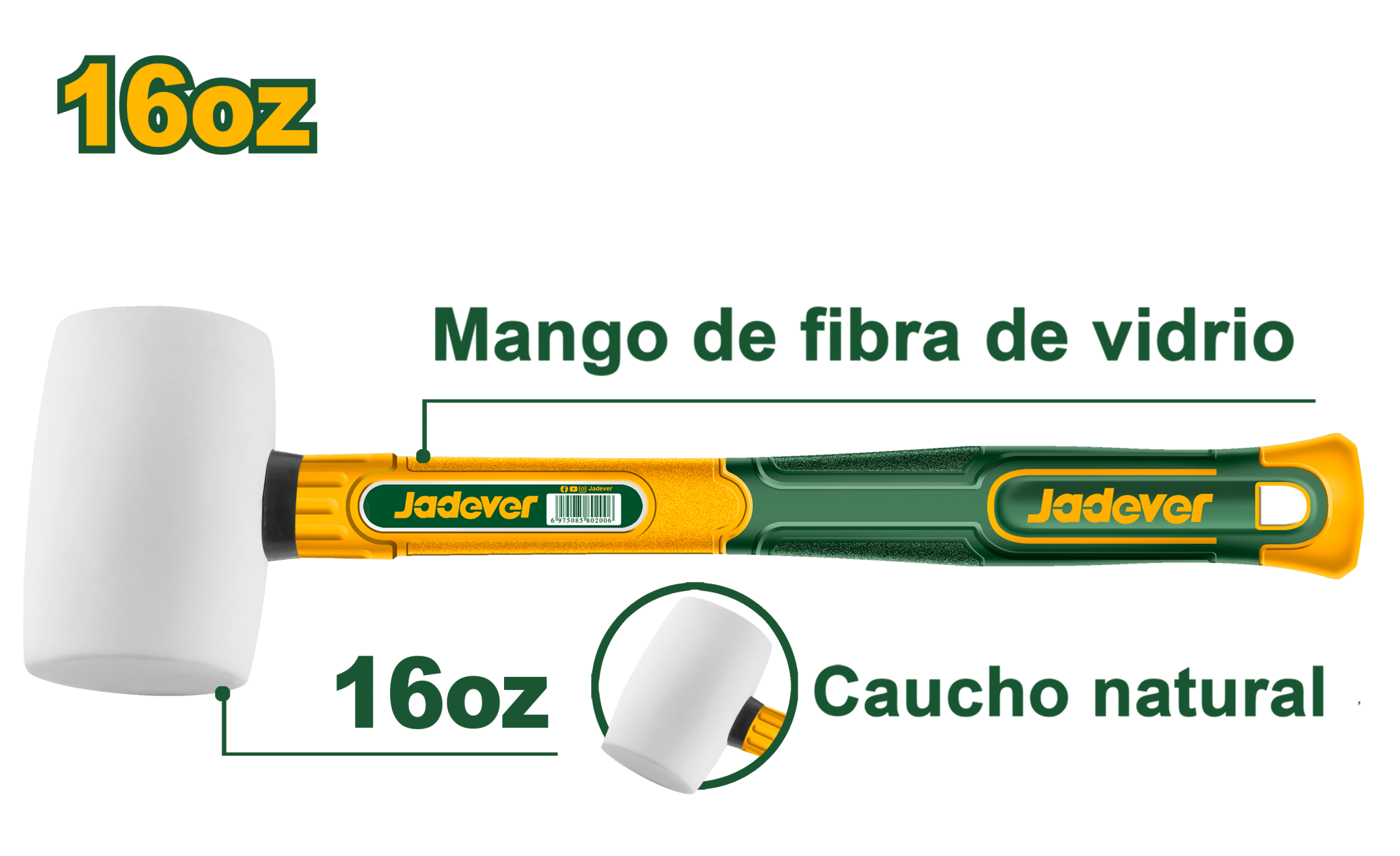 MARTILLO DE GOMA NATURAL 16OZ MANGO DE FIBRA