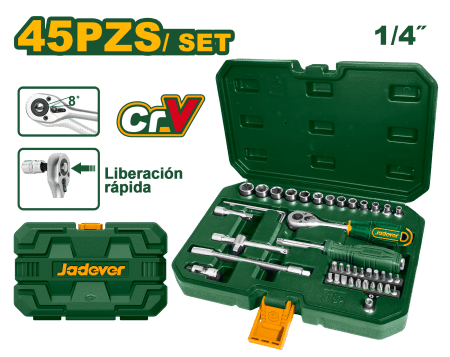 SET DE LLAVES DE VASO DE 1/4" 45PZS