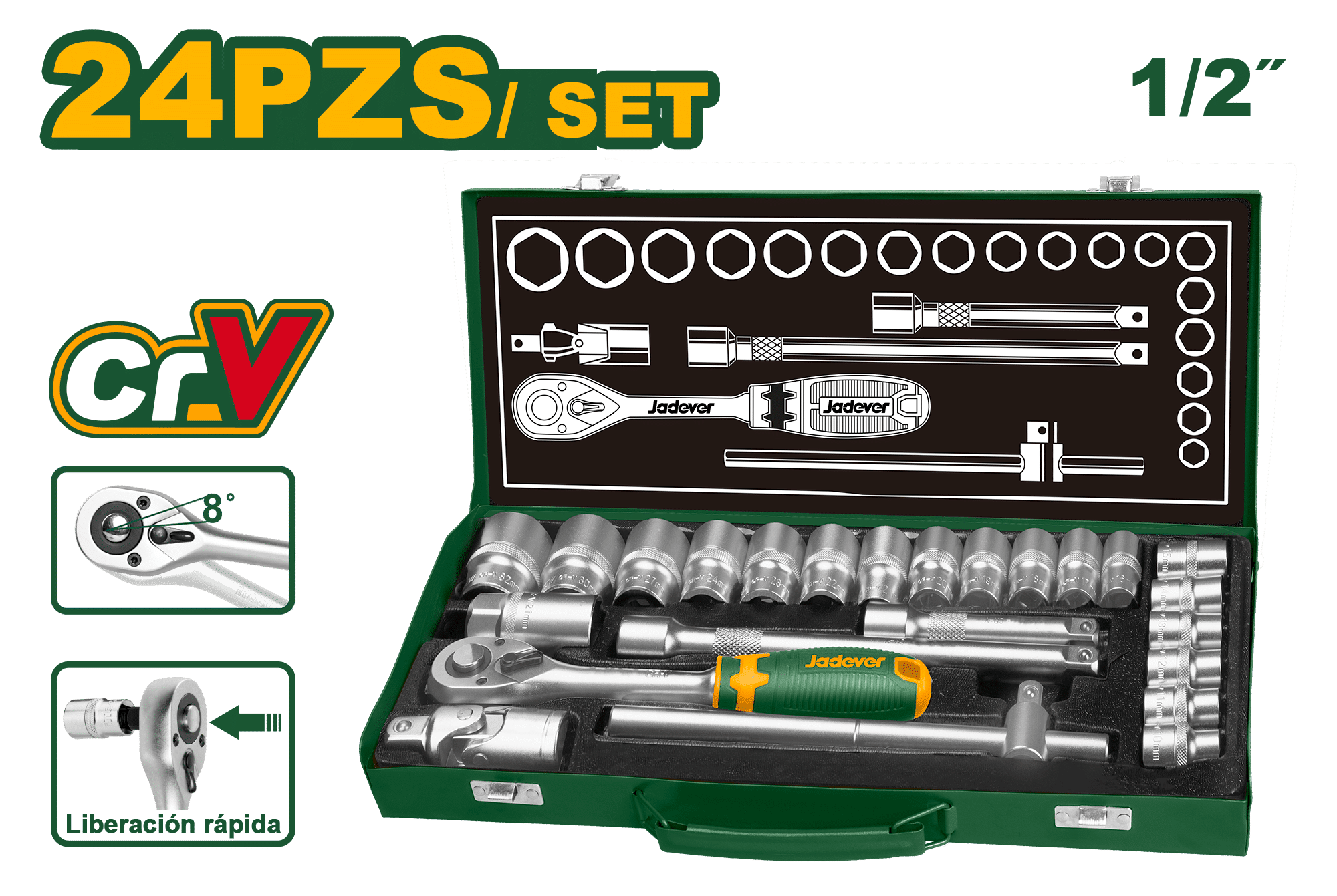 SET DE LLAVES DE VASO DE 1/2" 24PZS