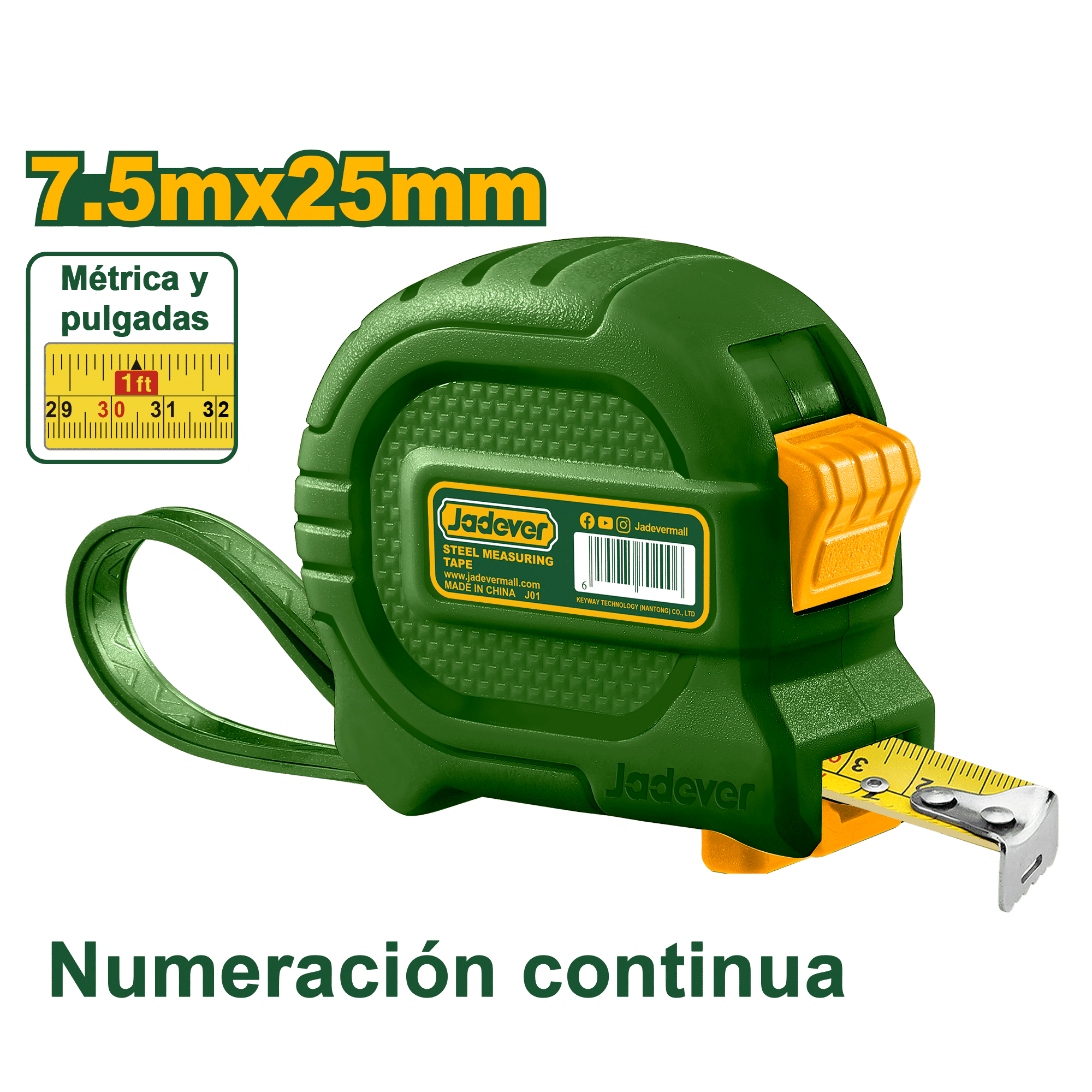 CINTA MÉTRICA DE ACERO 7.5MX25MM