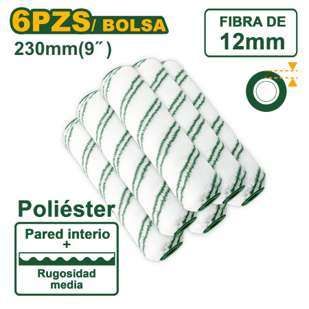 REPUESTO DE RODILLO DE PINTAR 9" 230MM 6PCS
