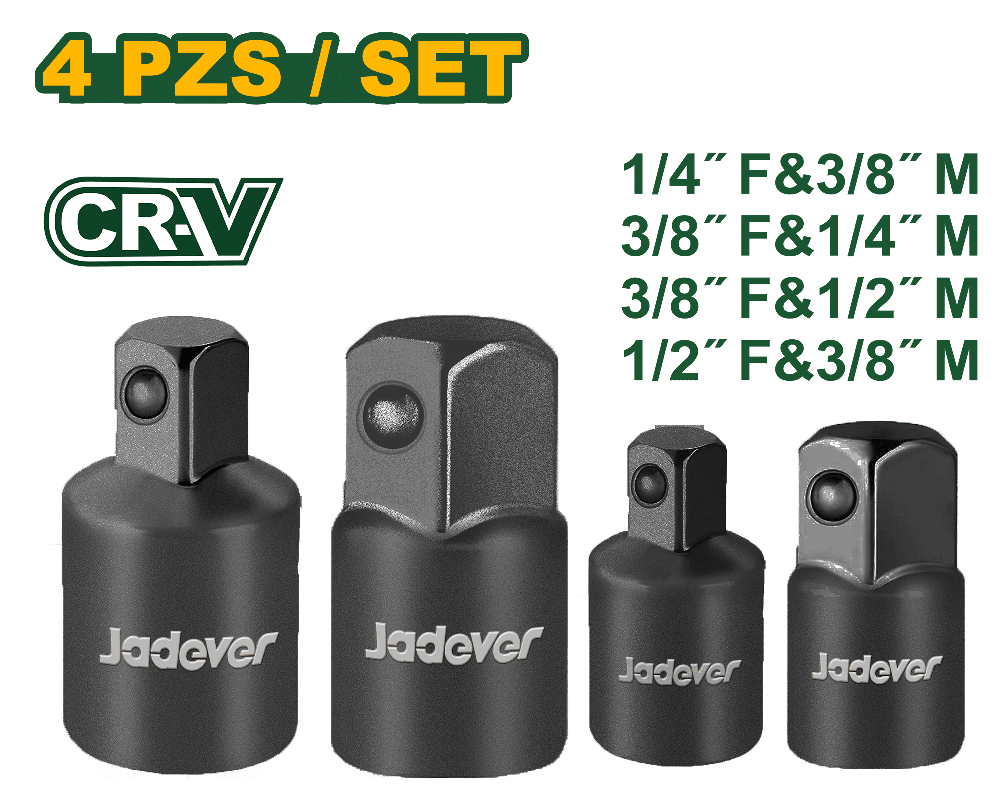 SET DE DADOS ADAPTADORES DE IMPACTO 1/4" 3/8" 1/2" 4PCS CR-V