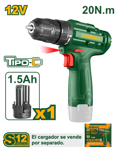 TALADRO LI-ION 12V 1.5AH S12 20NM 0.8-10MM 0-750RPM