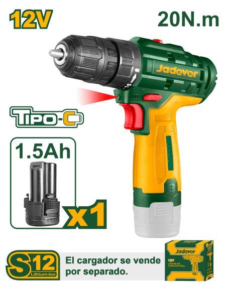 TALADRO LI-ION 12V 1.5AH S12 20NM 0.8-10MM 0-1500RPM