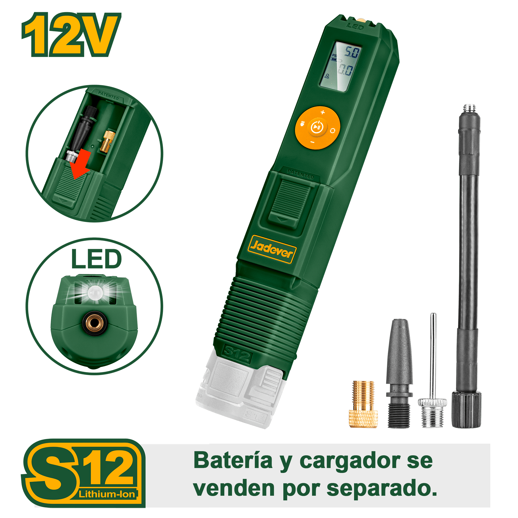 MINICOMPRESOR DE AIRE LI-ION 12V 150PSI 11BAR + ACCESORIOS