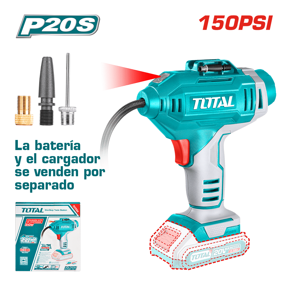 MINI COMPRESORA P/AUTO 20V LI-ION P20S 150PSI/10.34BAR