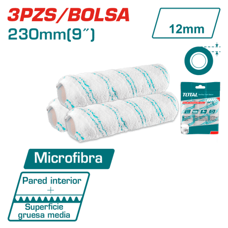 SET RODILLO REPUESTO 230MM MICRO FIBRA 12MM 3PCS/BOLSA