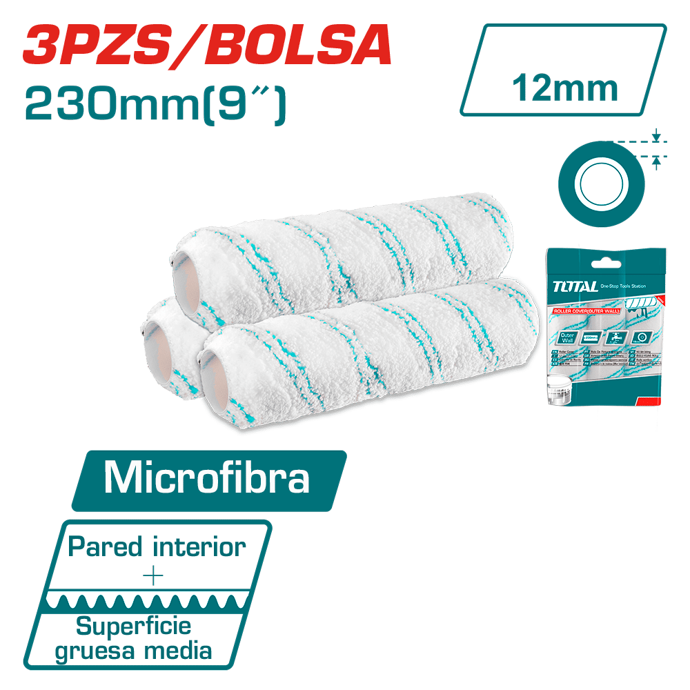 SET RODILLO REPUESTO 230MM MICRO FIBRA 12MM 3PCS/BOLSA