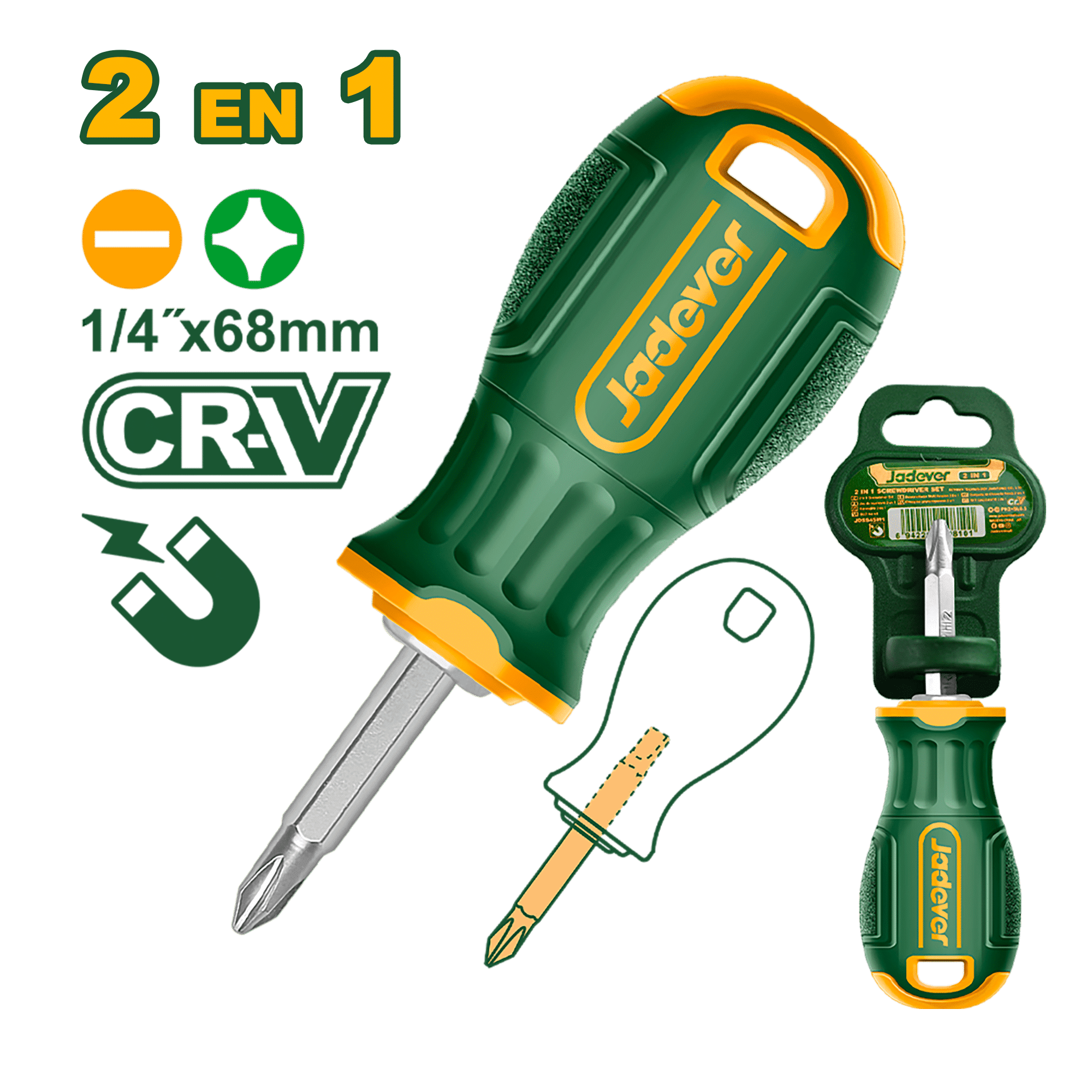 DESTORNILLADOR 2 EN 1 CR-V PH2 SL6.5 1/4" 68MM