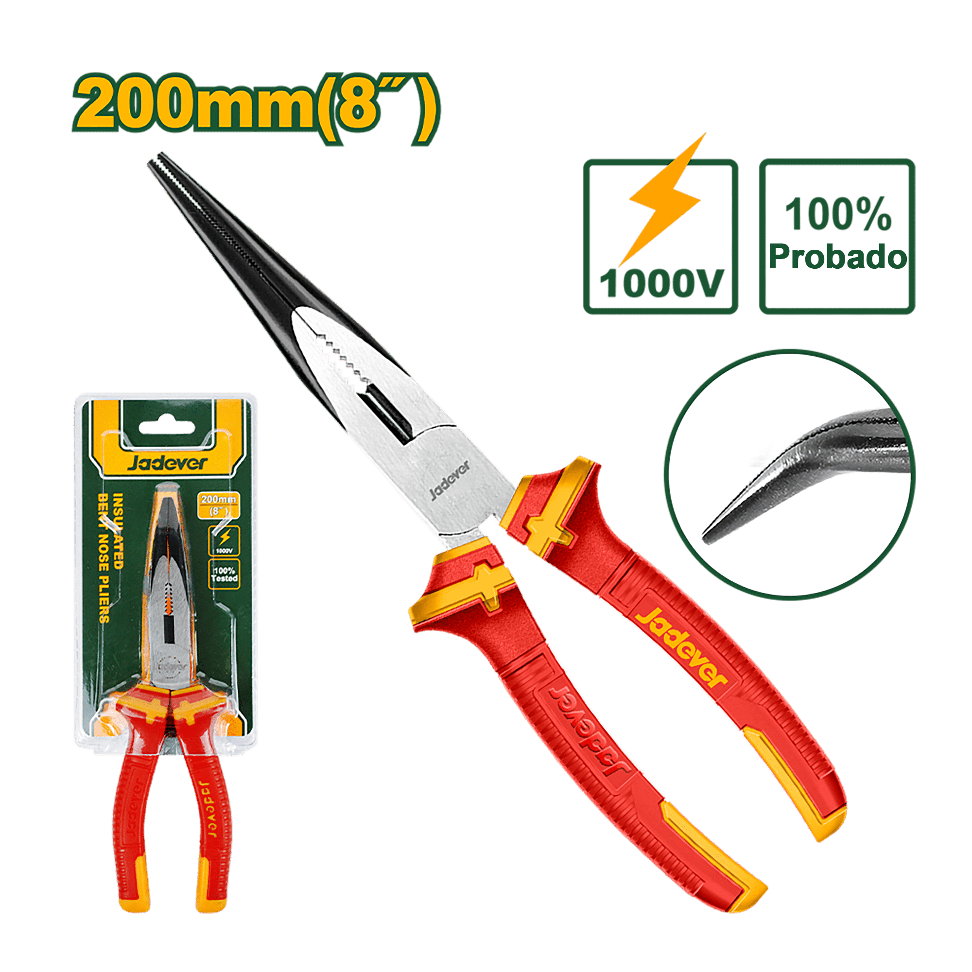ALICATE PUNTA CURVA 8" 200MM AISLADO 1000V
