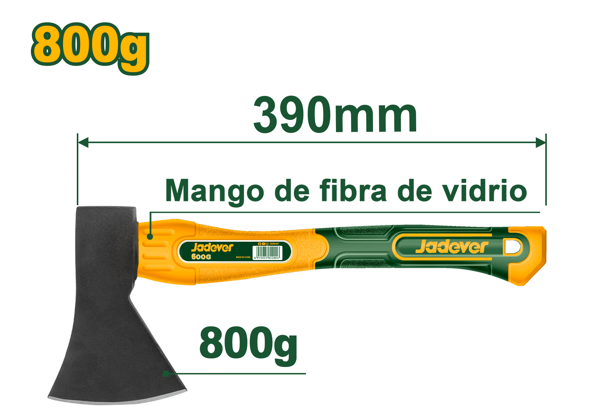 HACHA 800GR LOG: 390MM MANGO FIBRA DE VIDRIO
