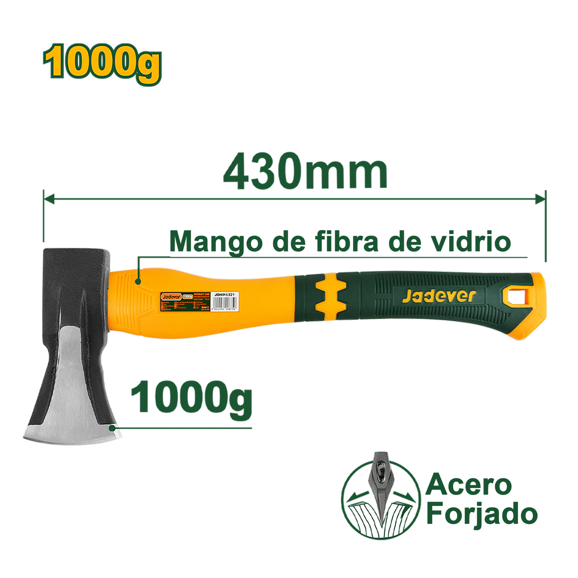 HACHA DE RESCATE 1000GR LOG: 430MM MANGO FIBRA DE VIDRIO