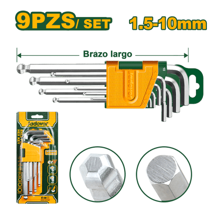 SET DE LLAVES ALLEN HEX/BOLA 1.5-10MM 09PZS
