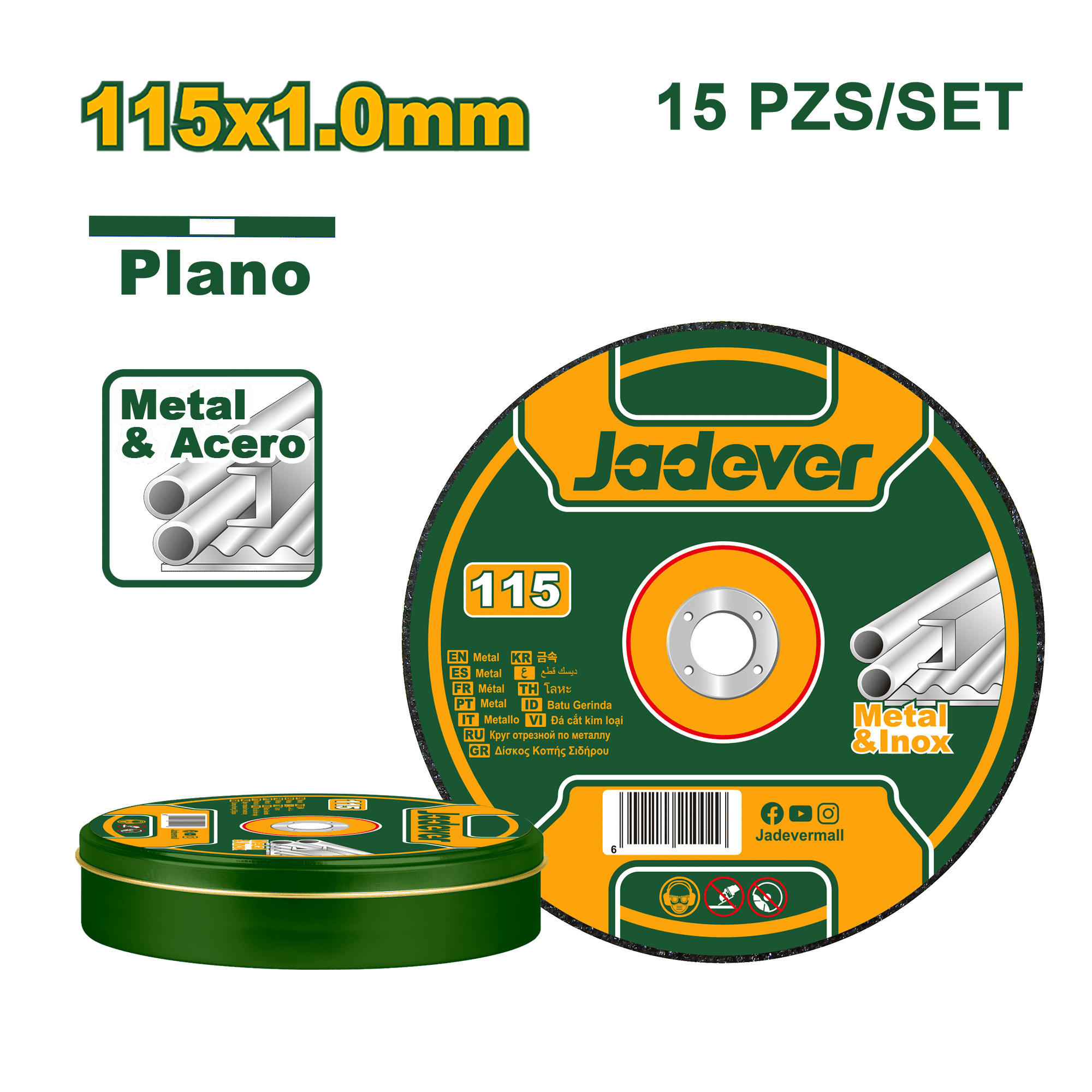 SET DISCOS CORTE/ABRASIVO METAL 115X1.0X22.2MM X15PCS/SET