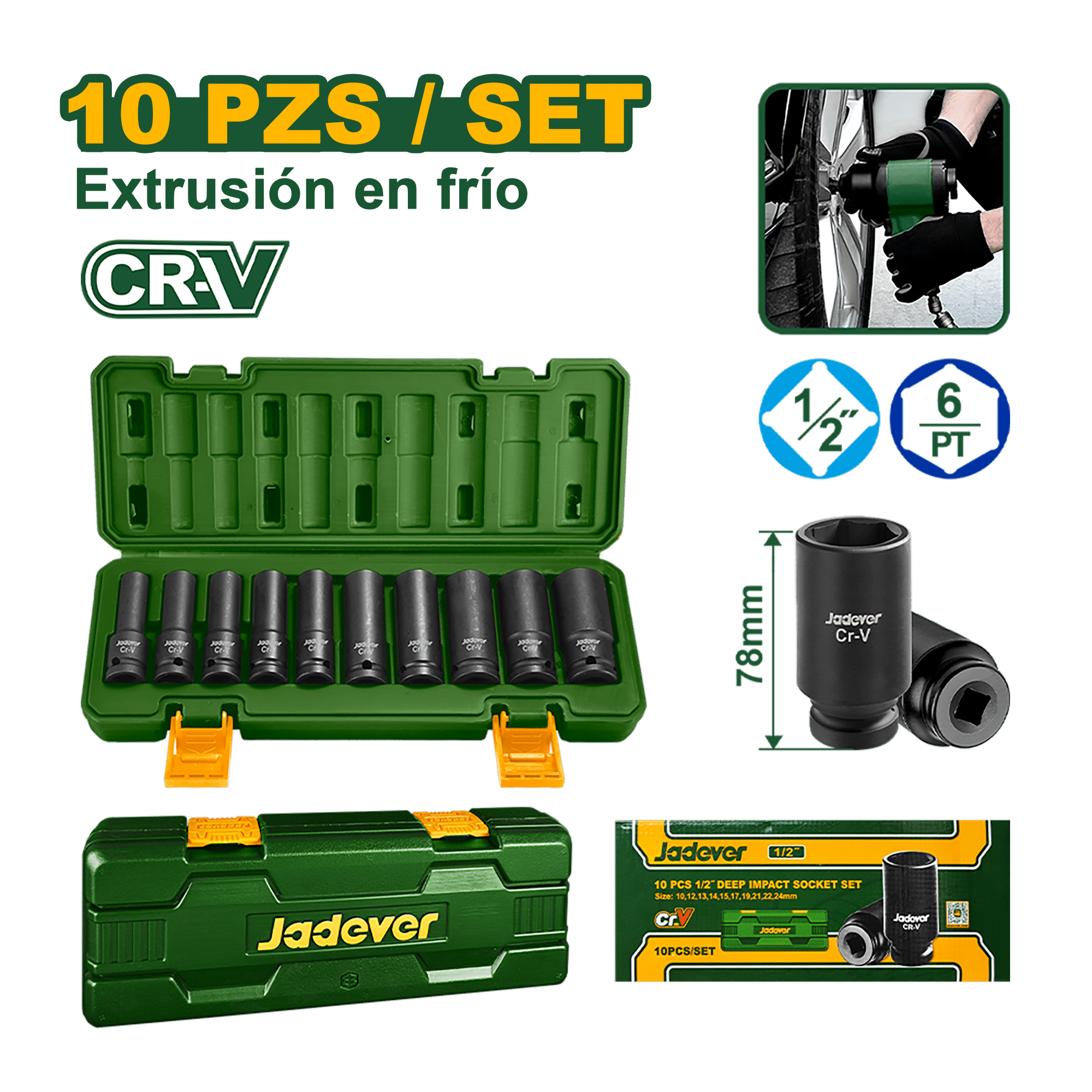 SET DE DADOS DE IMPACTO 1/2" 10PCS