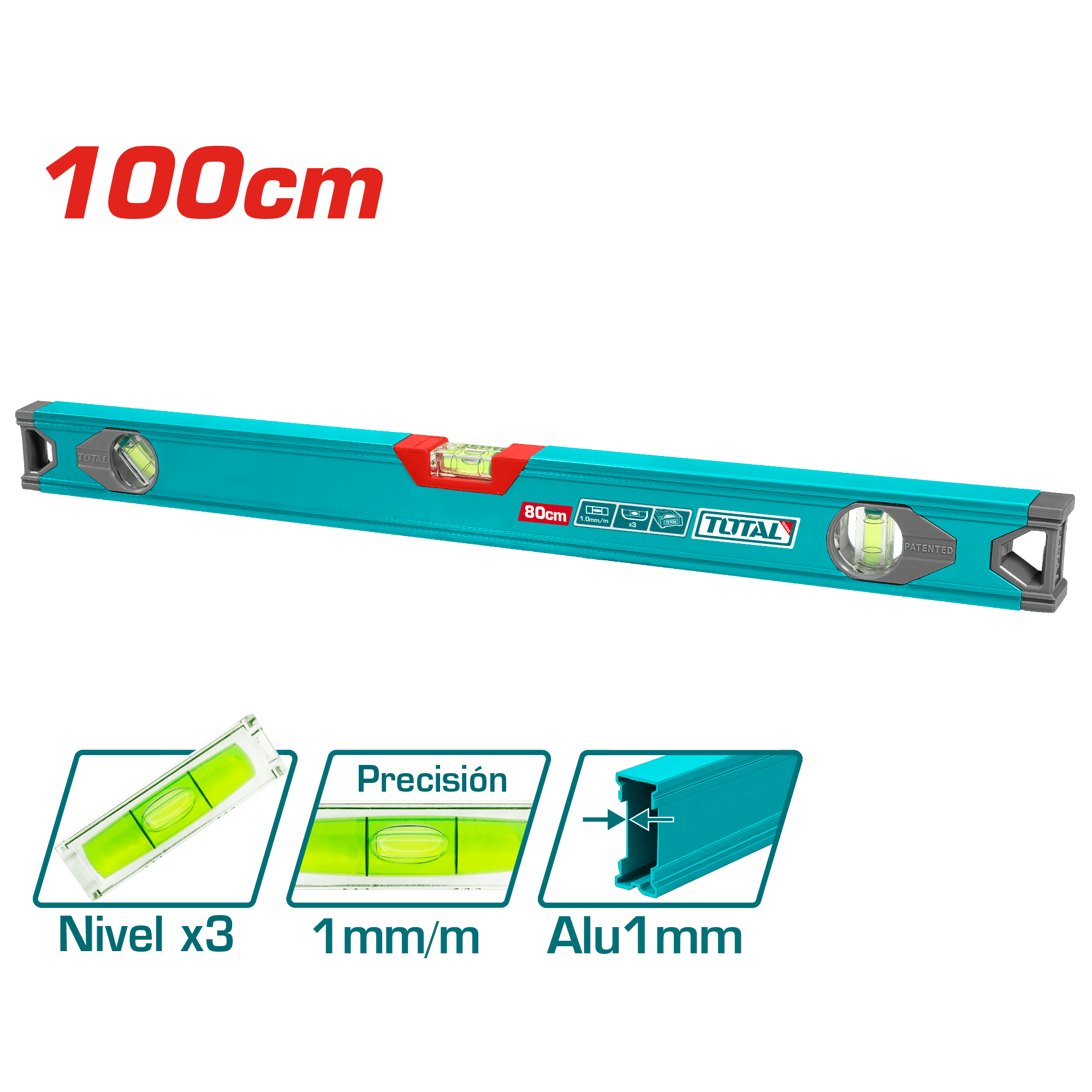 NIVEL BURBUJA 100CM B:3 ALUMINIO 1MM PRES:1MM