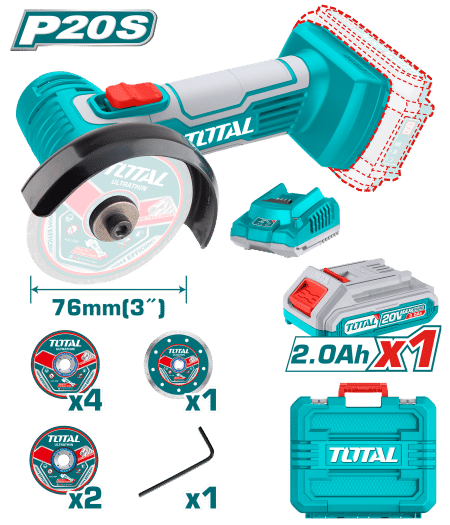 MINI CORTADORA 20V 19500RPM 3''(76MM) M6 2.0AH CON DISCOS Y MALETIN INDUSTRIAL