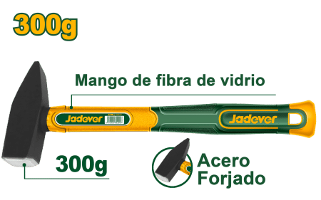 MARTILLO MECANICO MANGO FIBRA DE VIDRIO 300G 45-ACERO AL CARBON
