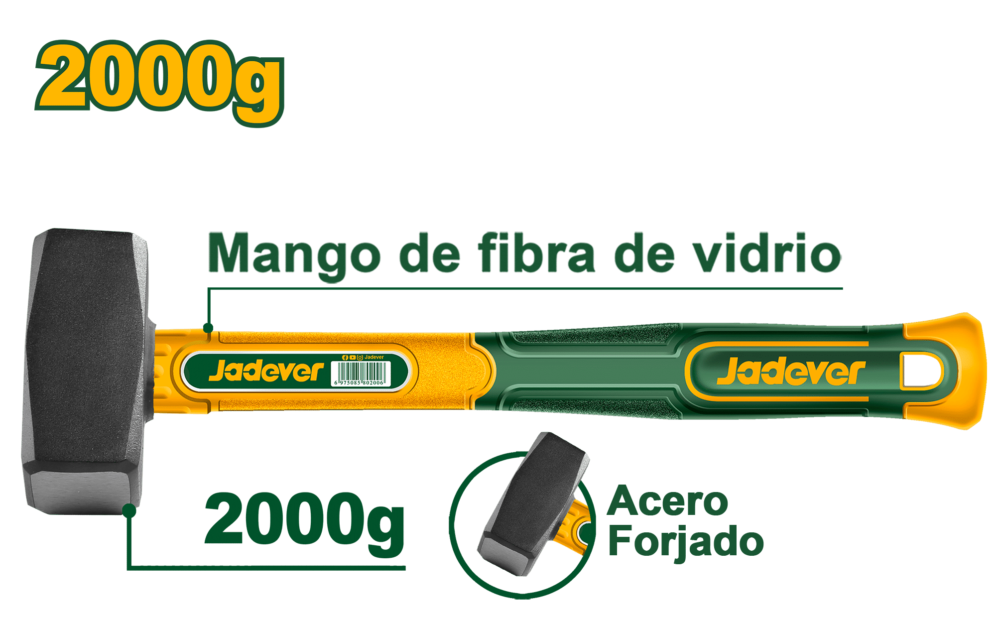 MARTILLO FORJADO 2000G MANGO DE FIBRA
