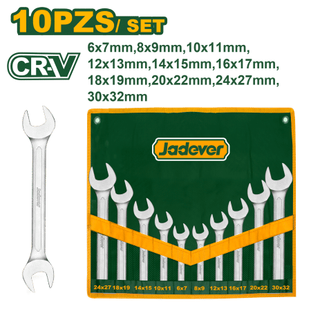 SET DE LLAVES ABIERTAS 10PCS 6-32MM CRV ESTUCHE LONA