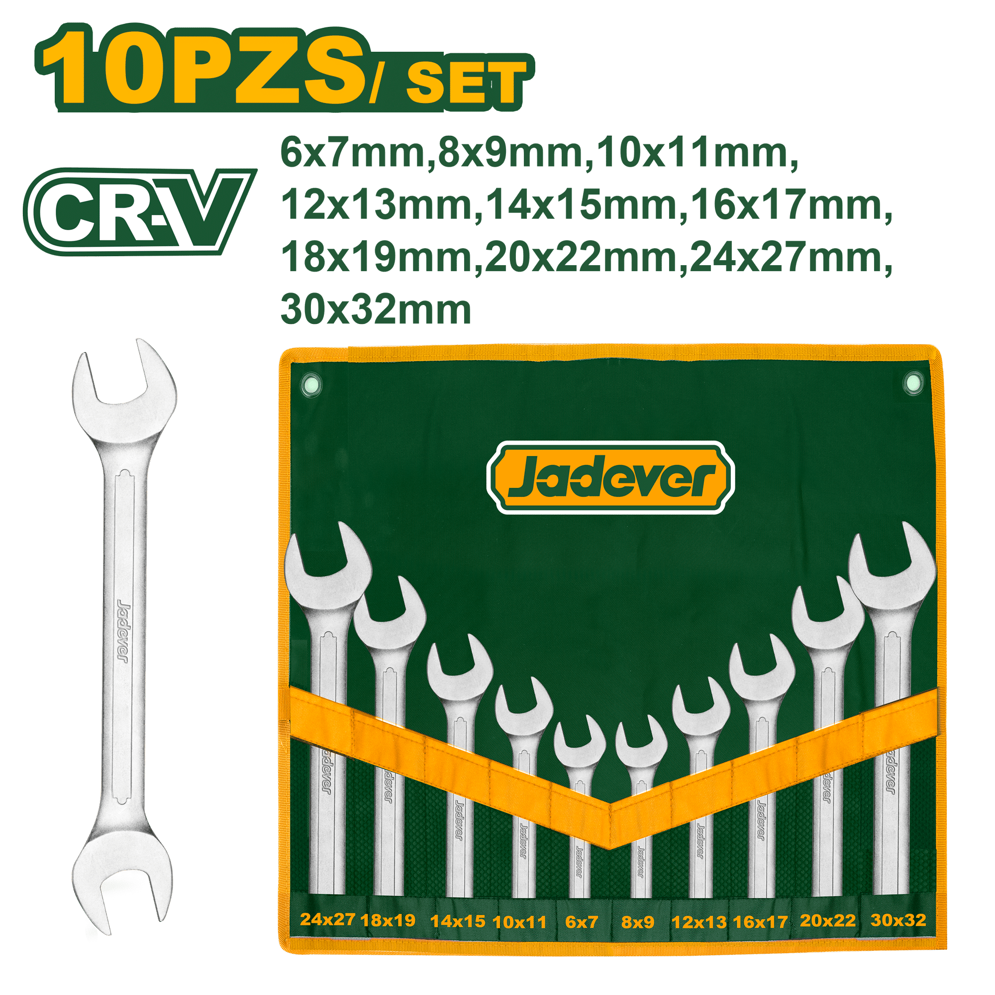 SET DE LLAVES ABIERTAS 10PCS 6-32MM CRV ESTUCHE LONA